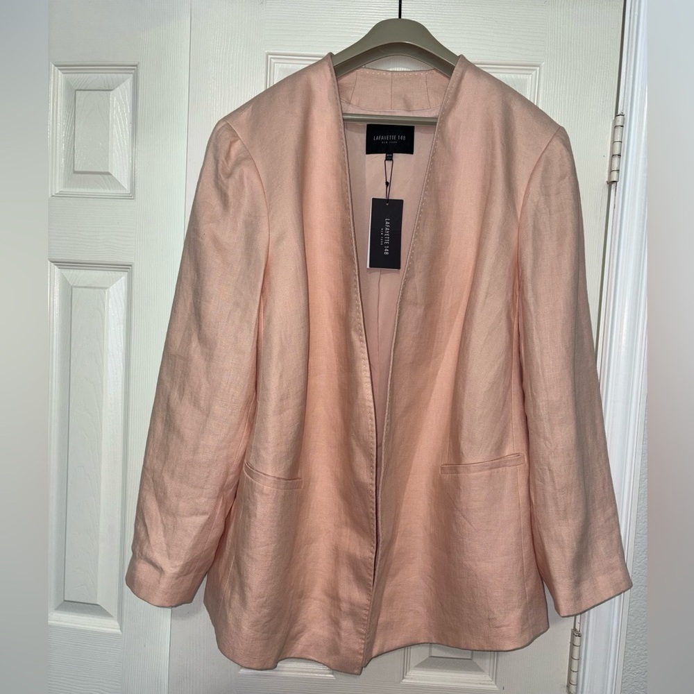 NWT Lafayette 148 New York pink linen open blazer $698